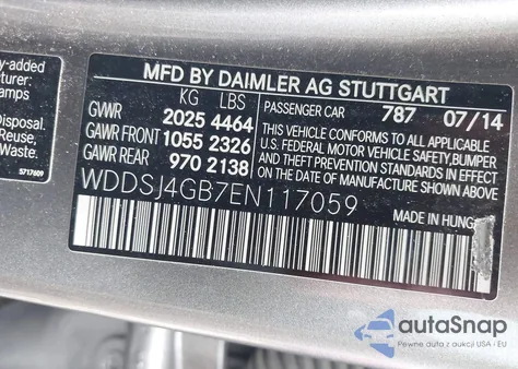 2014 Mercedes-Benz Cla 250 4Matic z USA, uszkodzony, nr VIN WDDSJ4GB7EN117059